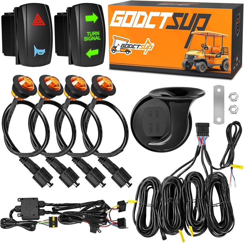 GODCTSUP UTV Turn Signal Kit, Pre-Wired ATV Blinker Kit with Brighter LED Lights&110DB Horn&Rocker Switch, Universal 12V Street Legal for Polaris, Can-Am, Kawasaki, CFMOTO (2/4-Seater) - Image 1
